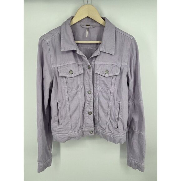 Free People Rumors Denim Jean Jacket Lilac 100% Cotton Size Large - Picture 2 of 5